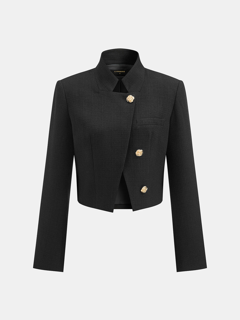 Stand Collar Asymmetric Front Cropped Blazer