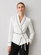 Contrast Piping Wrap Tie Waist Blazer