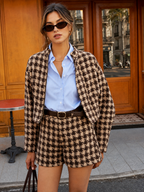 Houndstooth Stand-Collar Jacket