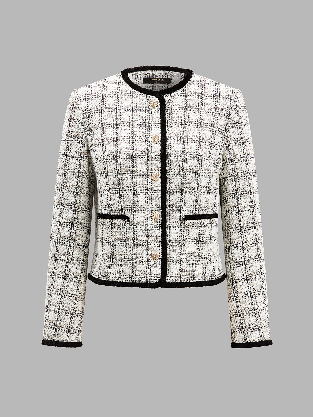 Contrast Trim Plaid Tweed Jacket