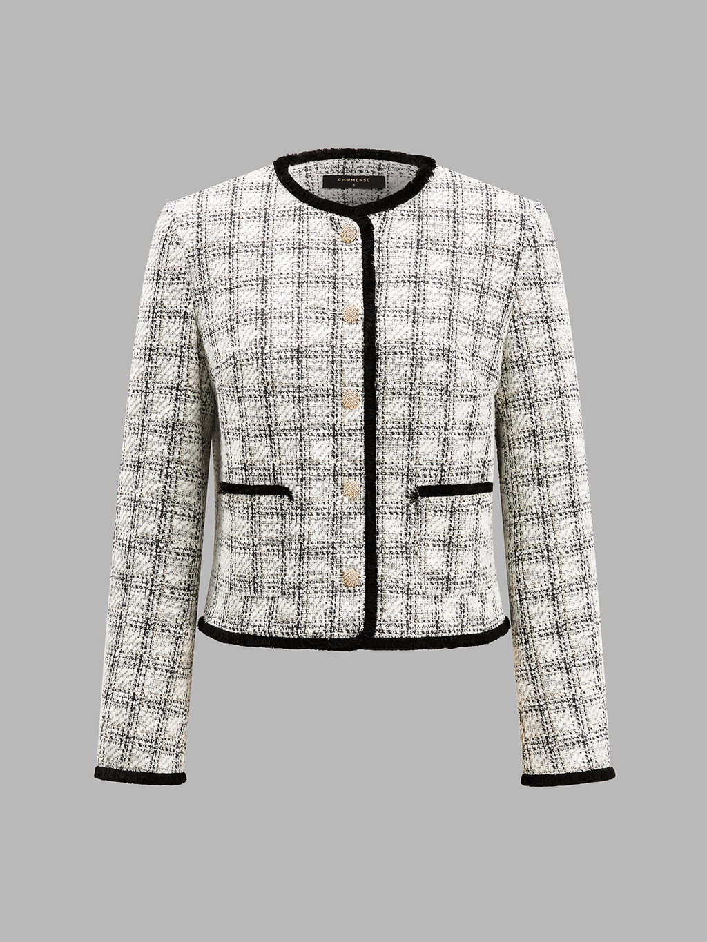 Contrast Trim Plaid Tweed Jacket