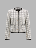 Contrast Trim Plaid Tweed Jacket