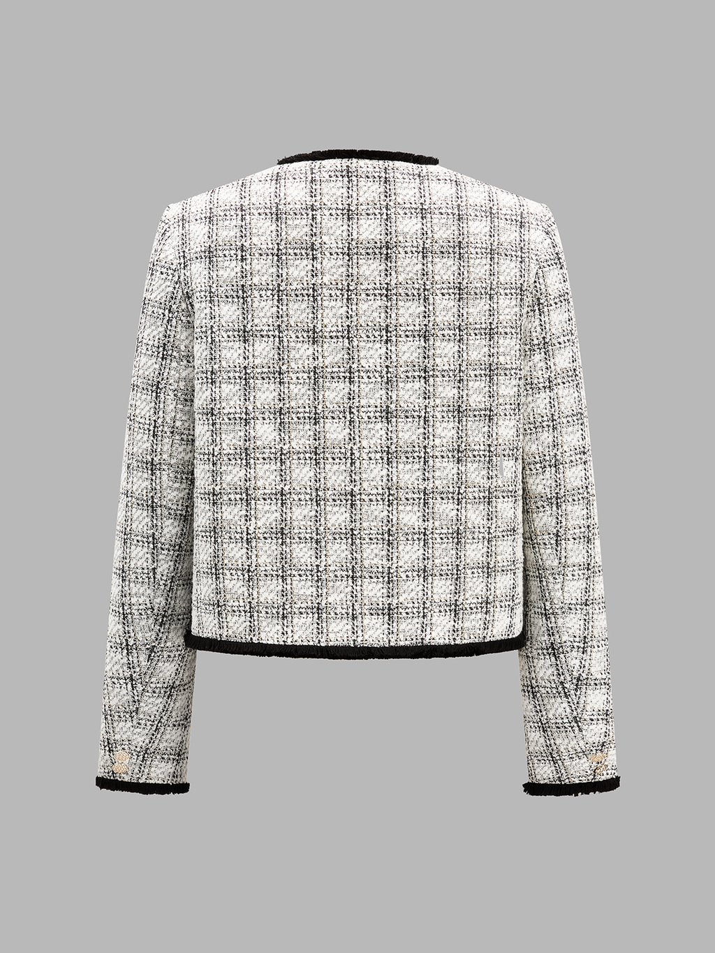 Contrast Trim Plaid Tweed Jacket