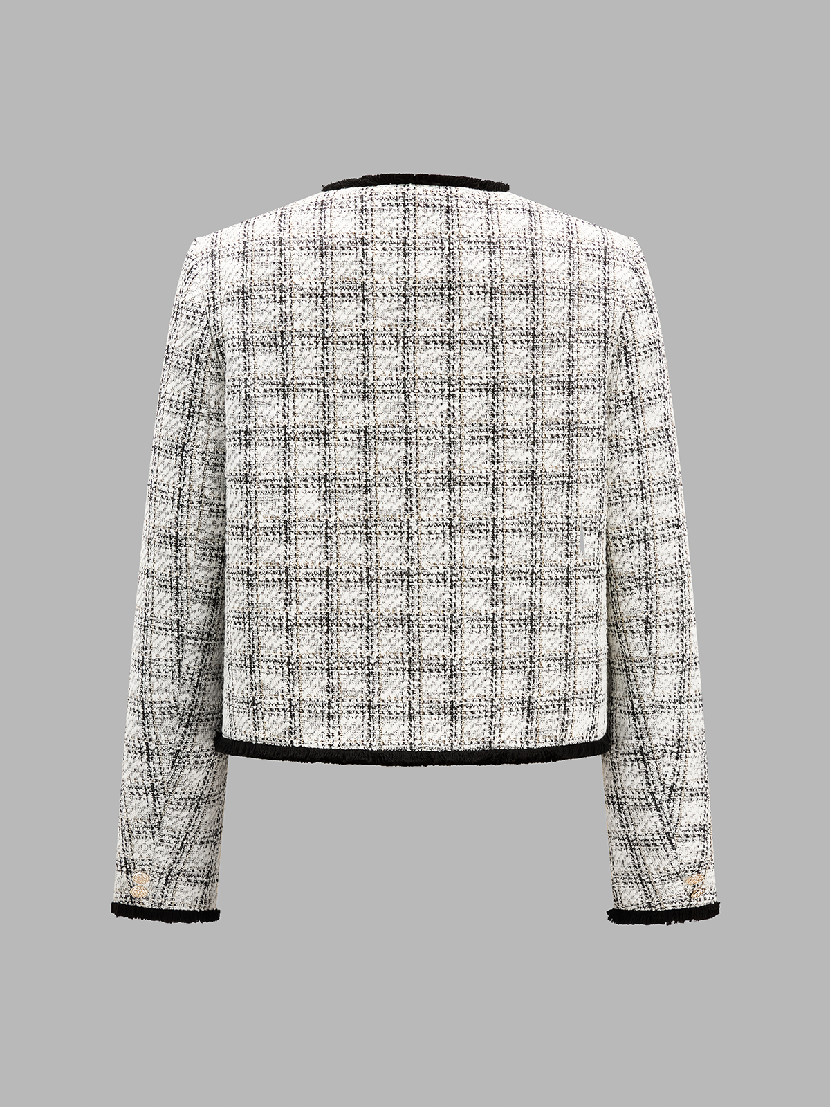 Contrast Trim Plaid Tweed Jacket