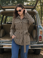 Houndstooth Belted Waist Shirt Jacket