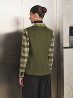 Color‑Block Plaid Double‑Breasted Wool Blazer