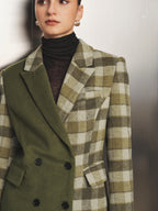 Color‑Block Plaid Double‑Breasted Wool Blazer