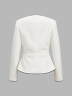 Contrast‑Trim V‑Neck Metal Button Fitted Blazer