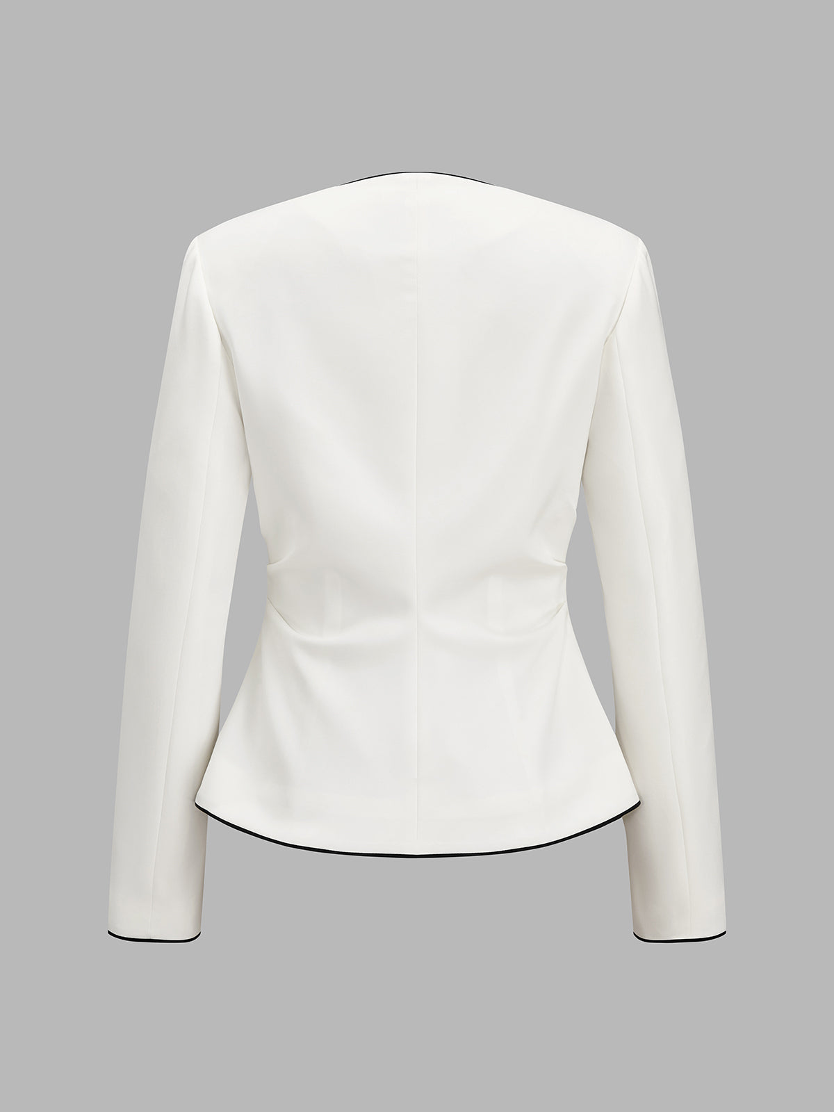 Contrast‑Trim V‑Neck Metal Button Fitted Blazer