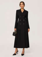 Pleated Hem Double-Breasted Blazer Coat