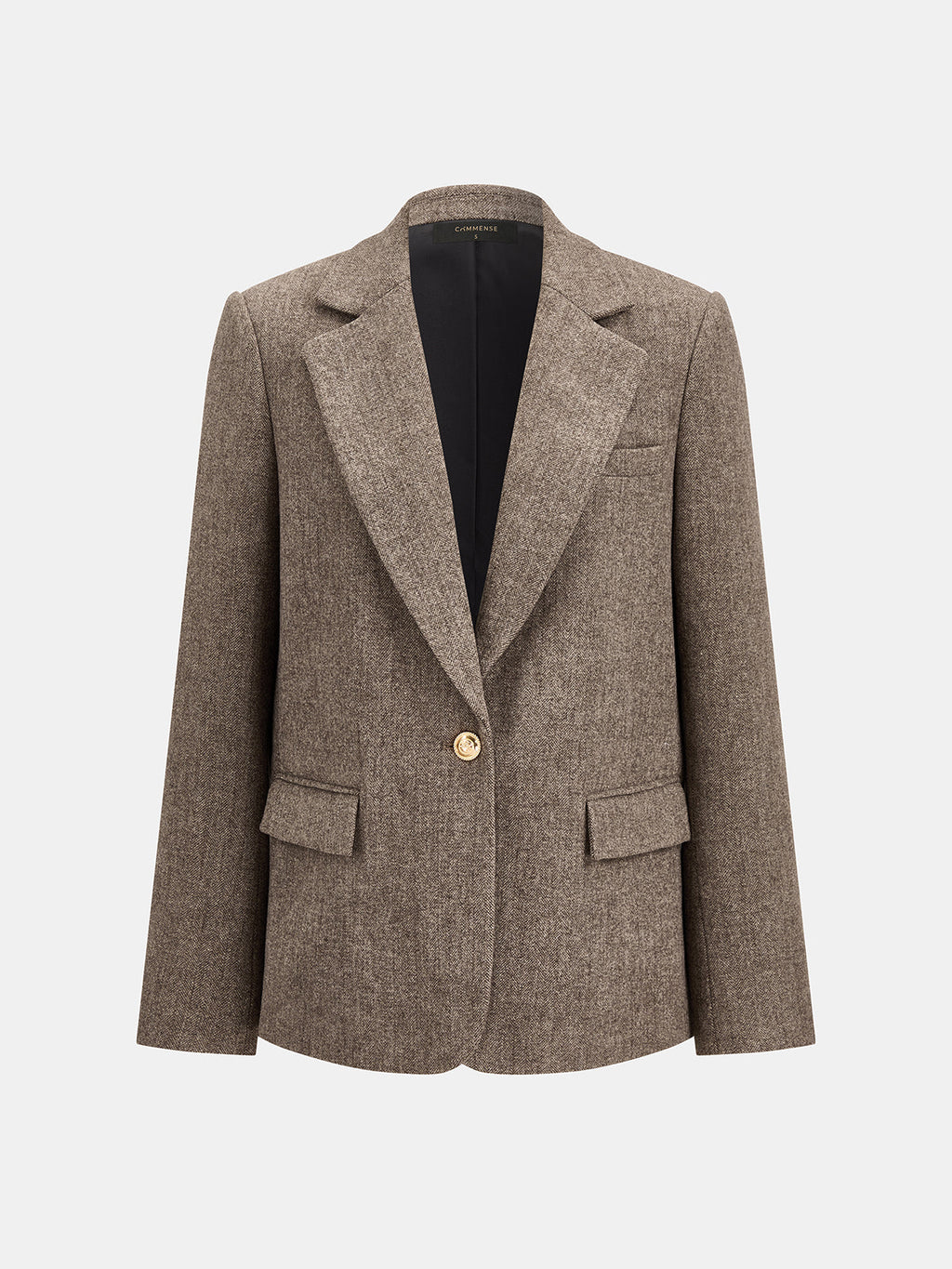 Herringbone Single Button Wool Blend Blazer
