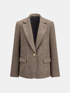 Herringbone Single Button Wool Blend Blazer