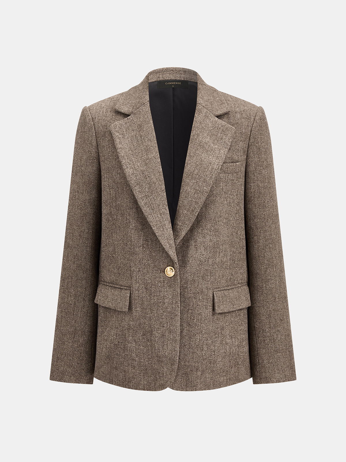 Herringbone Single Button Wool Blend Blazer