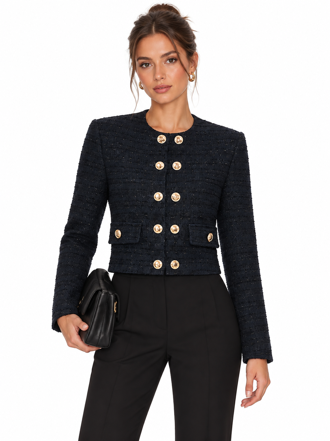 Sparkle Tweed Double‑Breasted Cropped Jacket
