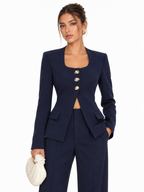 Metal Button Square Neck Blazer