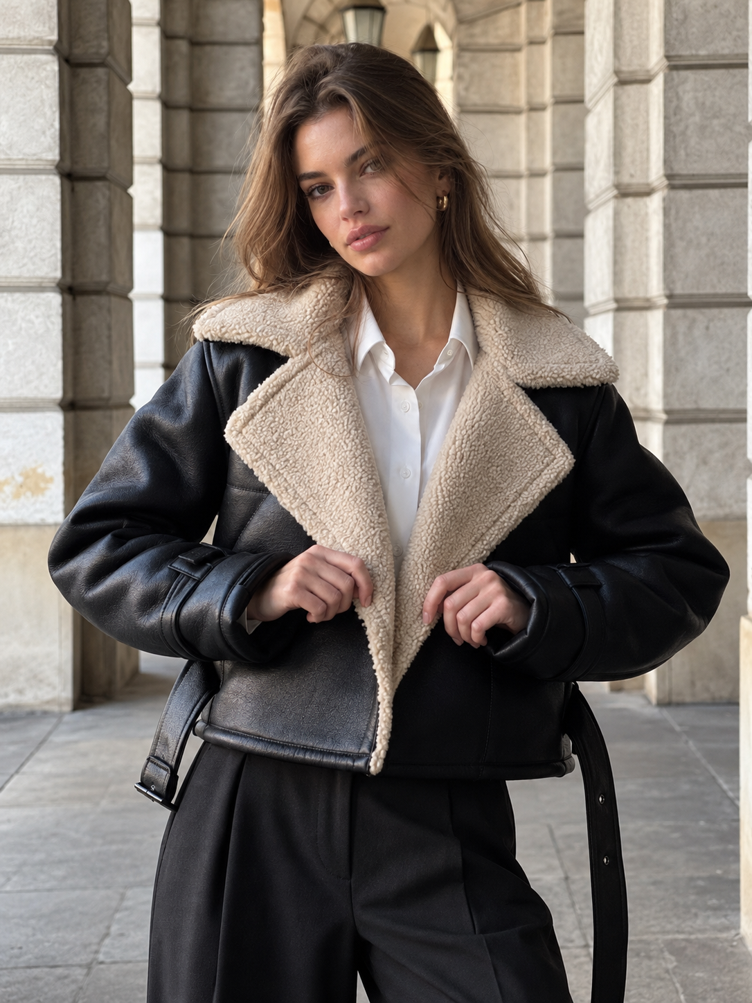 Too Blessed Sherpa Lined Shearling Leather Flight Jacket