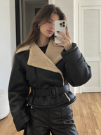 Too Blessed Sherpa Lined Shearling Leather Flight Jacket