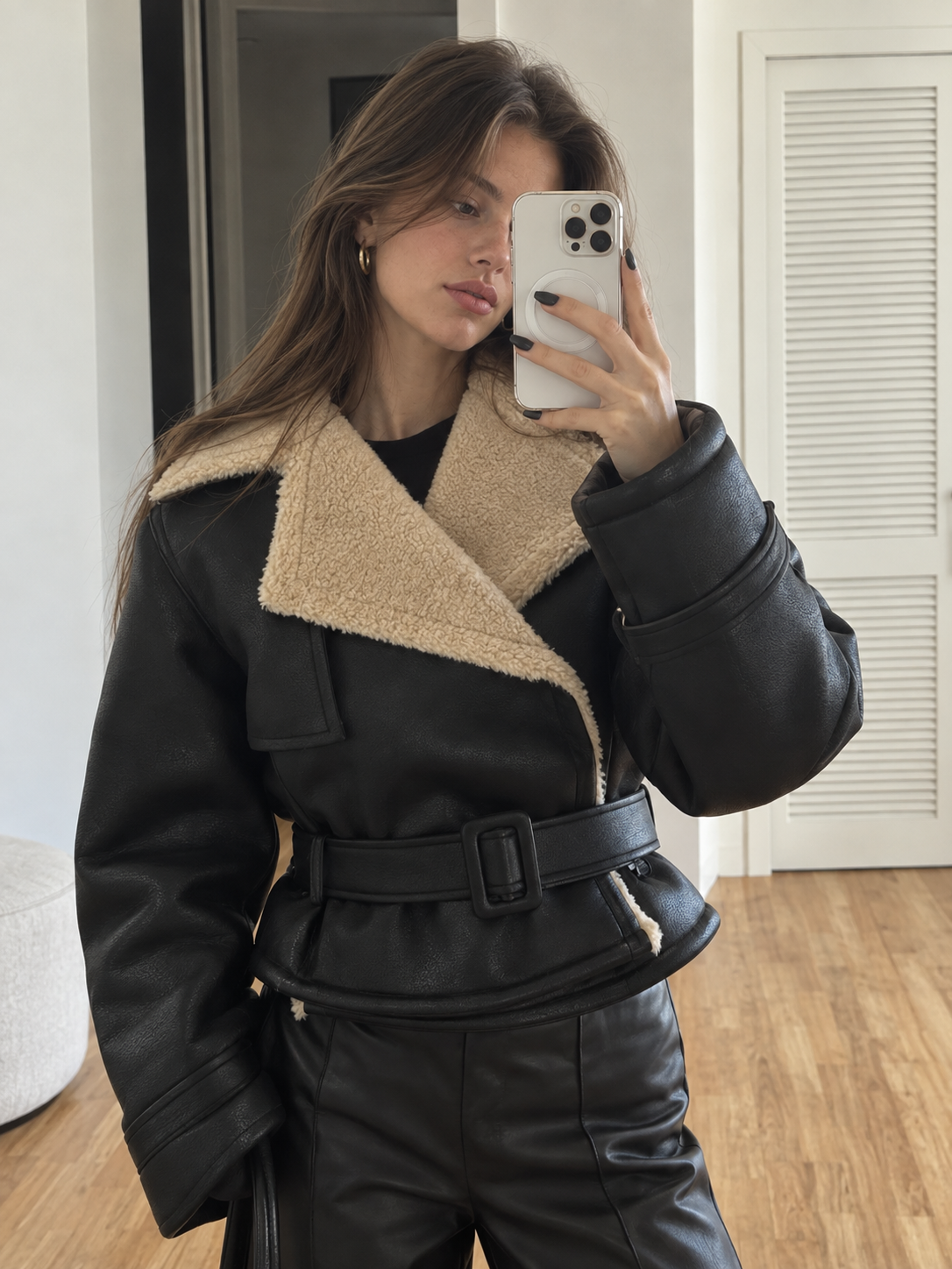 Too Blessed Sherpa Lined Shearling Leather Flight Jacket