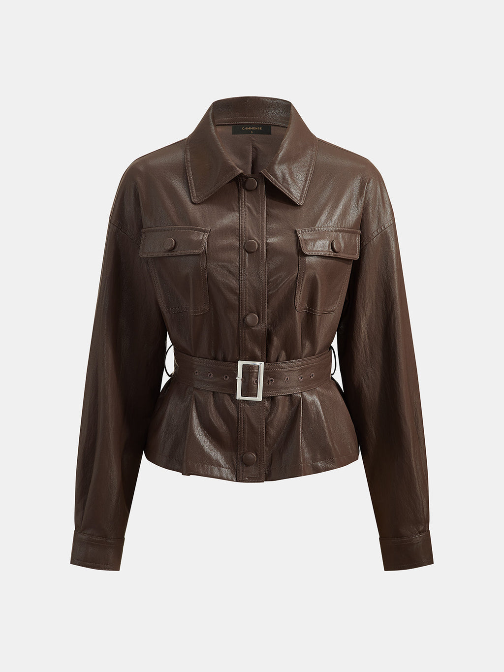 Belted Faux Leather Utility Jacket