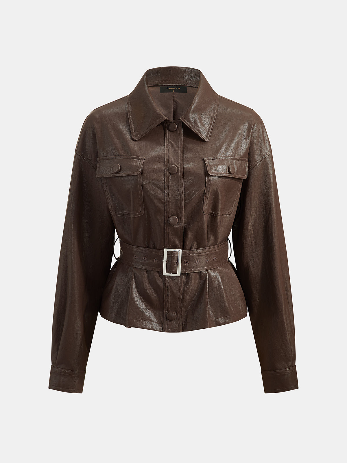 Belted Faux Leather Utility Jacket