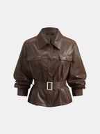 Belted Faux Leather Utility Jacket