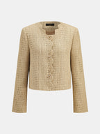 Scallop Edge Sequin Tweed Cropped Jacket