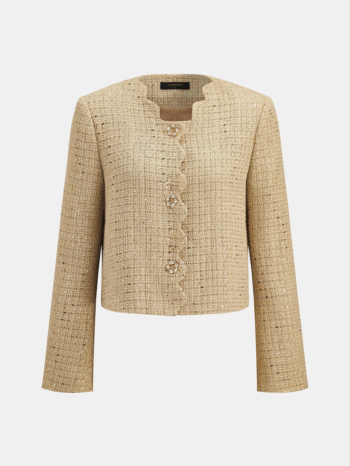 Scallop Edge Sequin Tweed Cropped Jacket