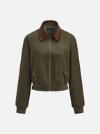 Corduroy Collar Zip Front Bomber Jacket