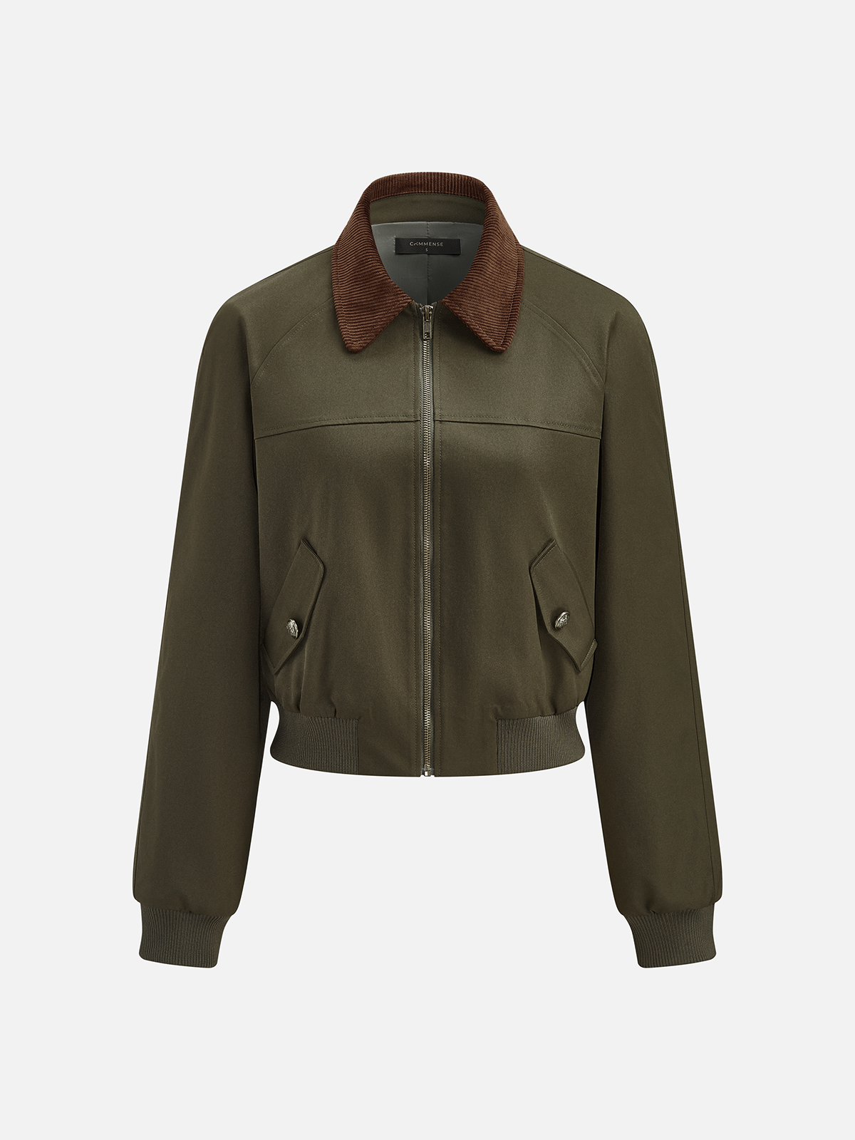 Corduroy Collar Zip Front Bomber Jacket
