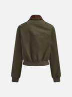 Corduroy Collar Zip Front Bomber Jacket
