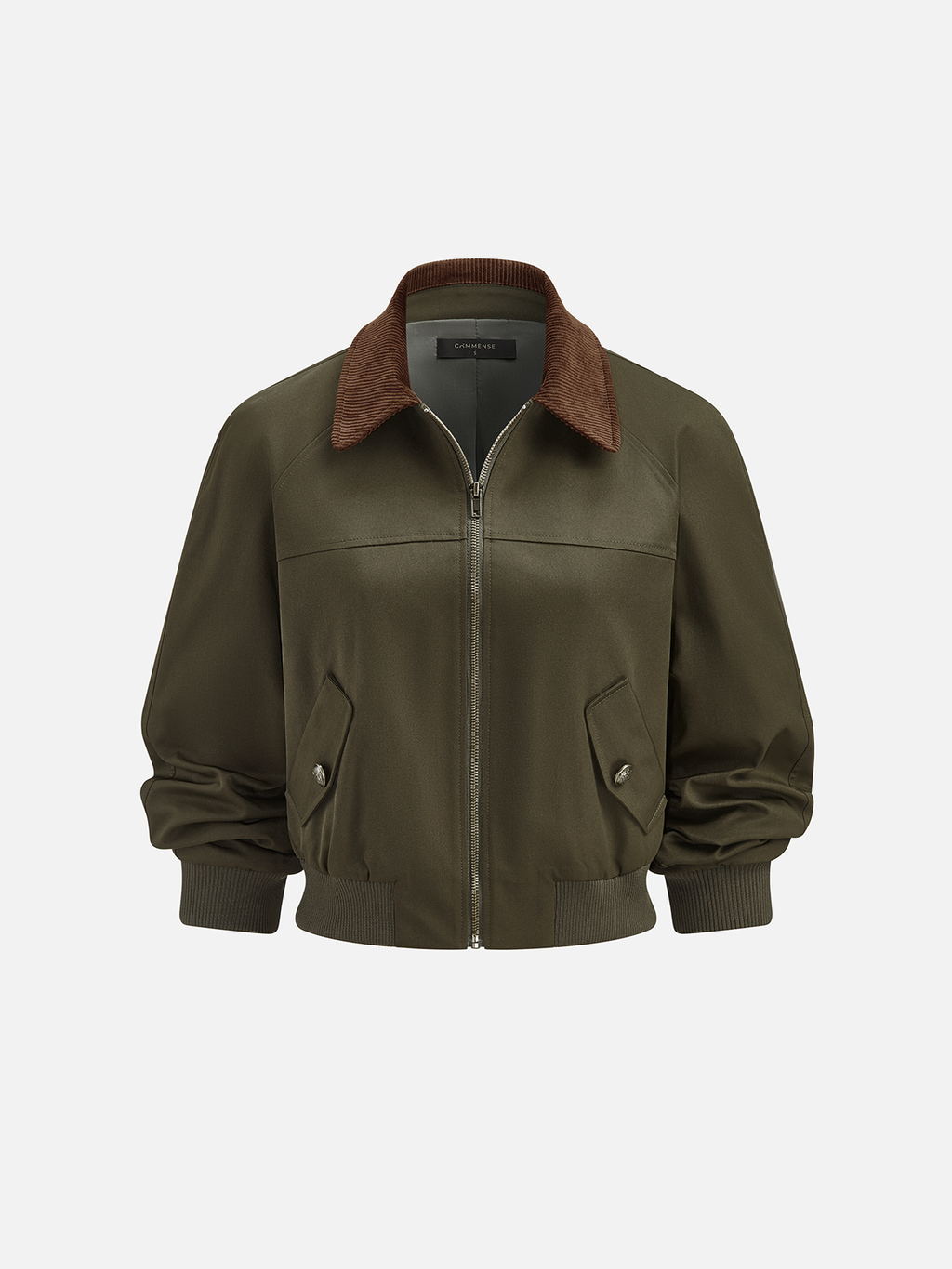 Corduroy Collar Zip Front Bomber Jacket