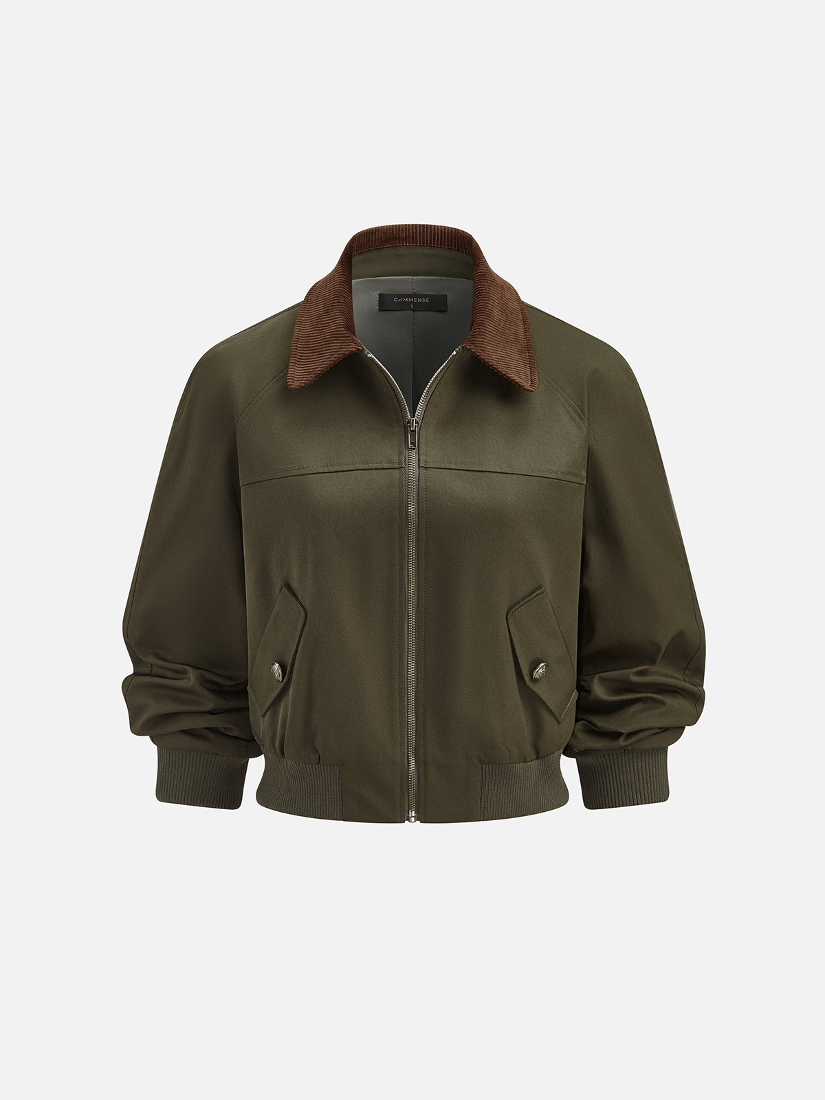Corduroy Collar Zip Front Bomber Jacket
