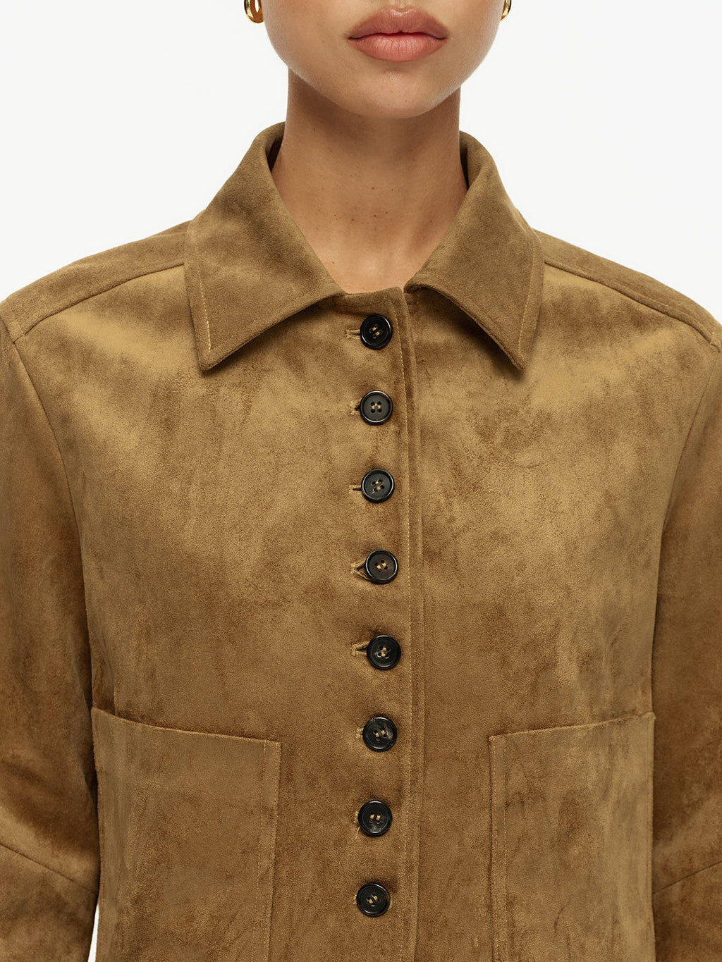 Faux Suede Button Front Collared Jacket