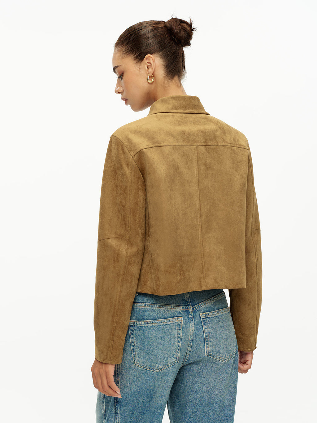 Faux Suede Button Front Collared Jacket