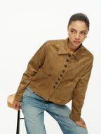 Faux Suede Button Front Collared Jacket