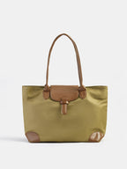 Faux Leather Trim Nylon Tote Bag