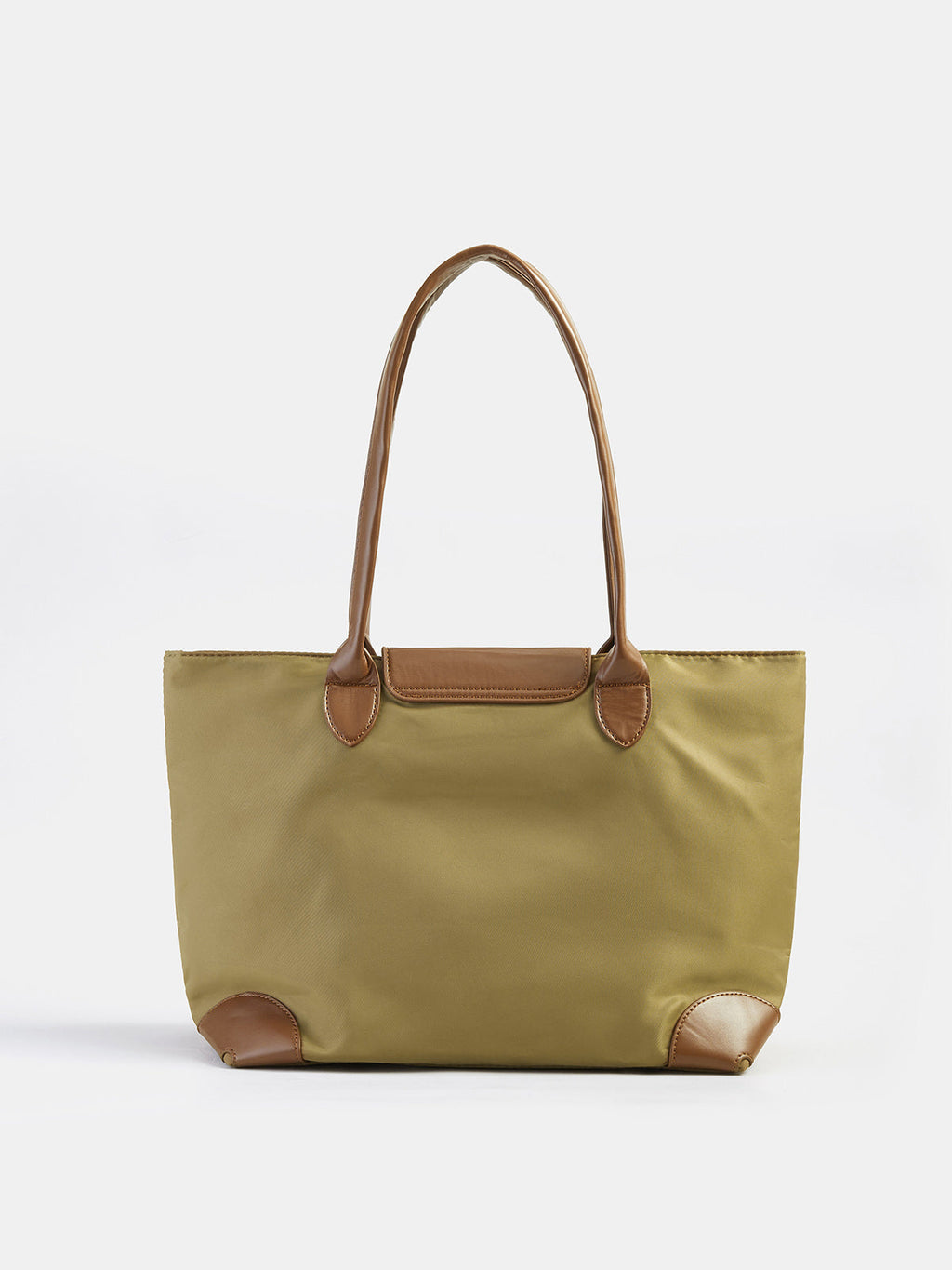 Faux Leather Trim Nylon Tote Bag