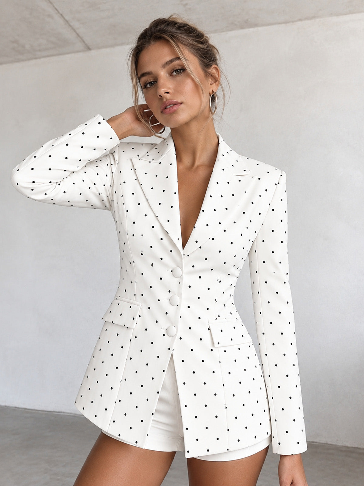 Classic Polka Dot Tailored Office Blazer