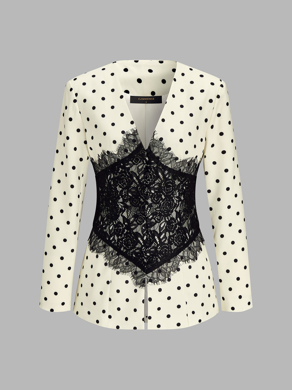 Polka‑Dot Lace Spliced Blazer