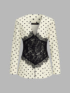 Polka‑Dot Lace Spliced Blazer