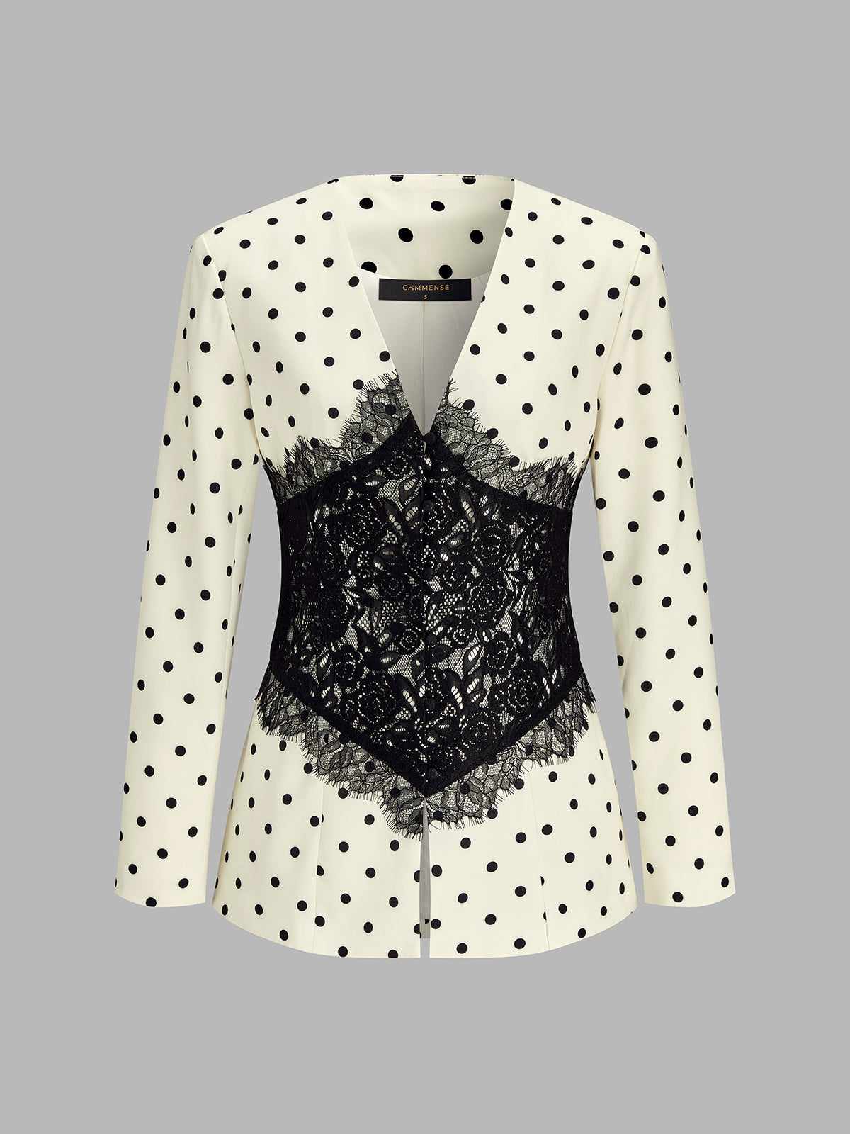 Polka‑Dot Lace Spliced Blazer