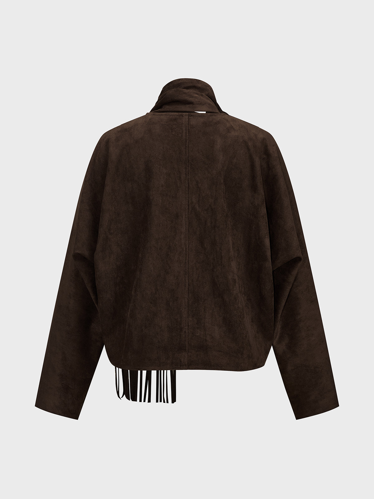 Faux Suede Jacket with Detachable Fringed Scarf