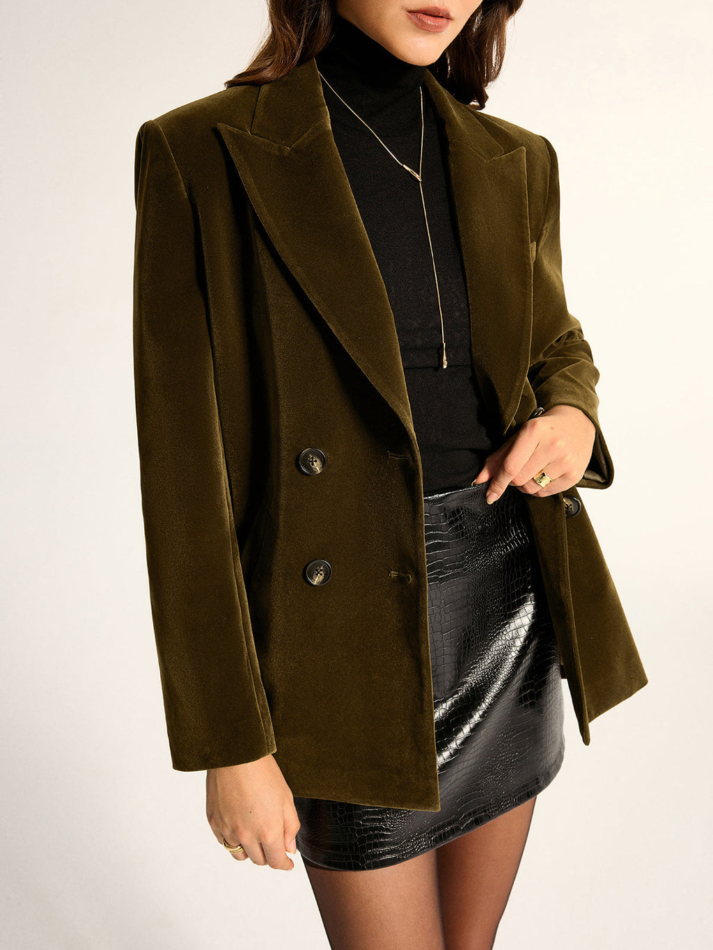 Loose Fit Double‑Breasted Velvet Blazer