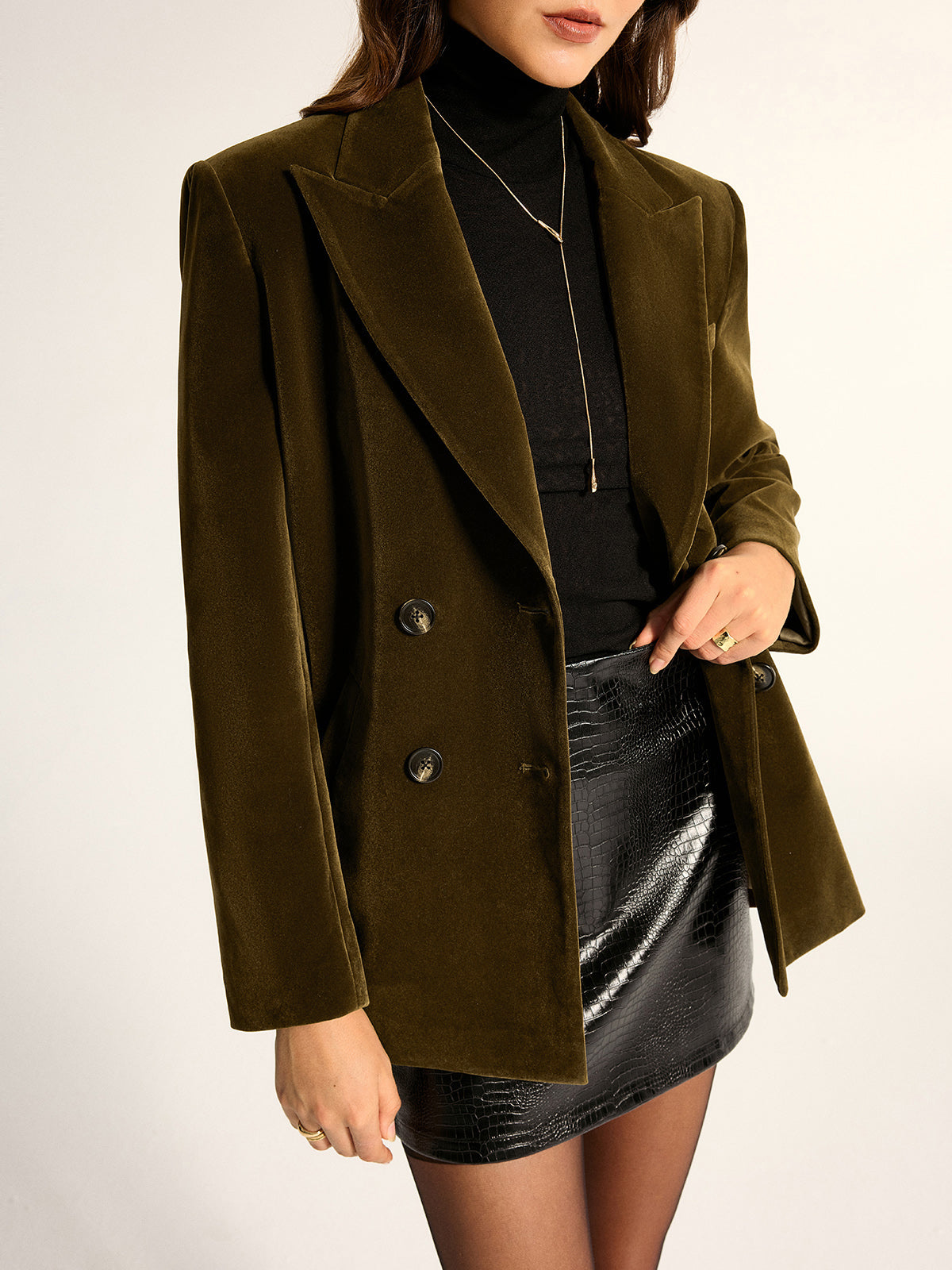 Loose Fit Double‑Breasted Velvet Blazer