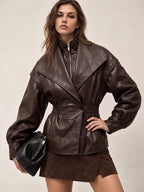 Cinched Faux Leather Jacket