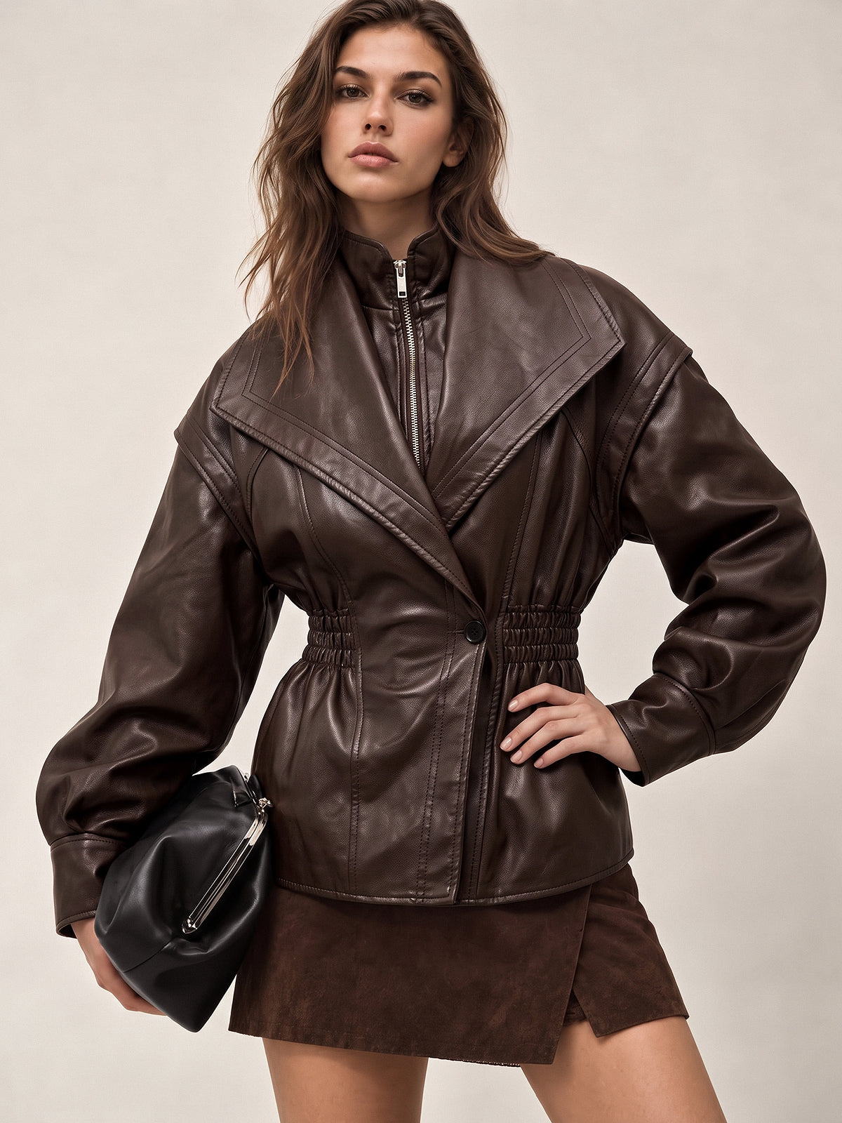Cinched Faux Leather Jacket
