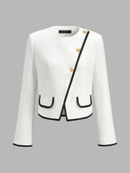 Contrast Trim Diagonal Button Cropped Blazer