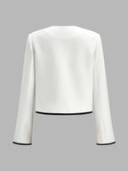 Contrast Trim Diagonal Button Cropped Blazer