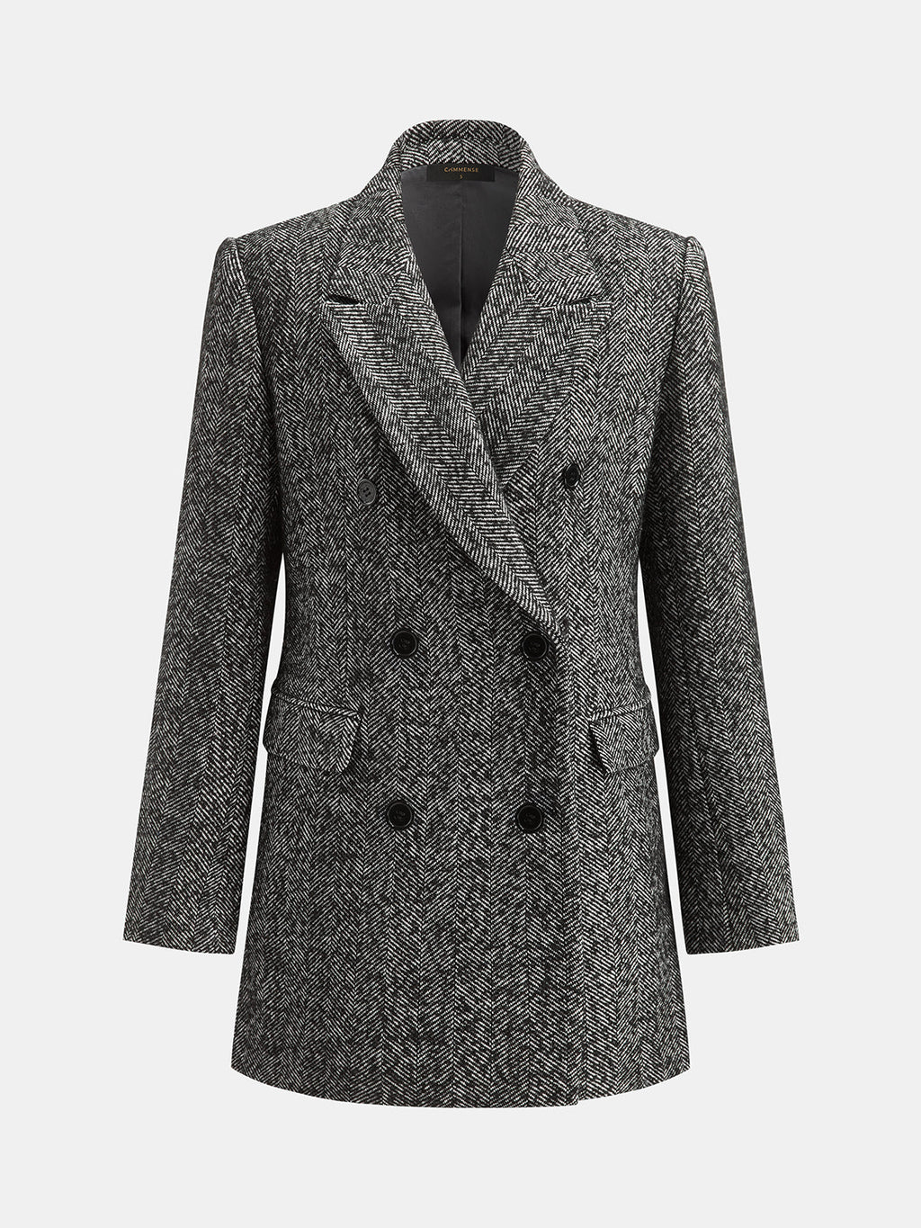 Herringbone Double Breasted Wool Blend Blazer