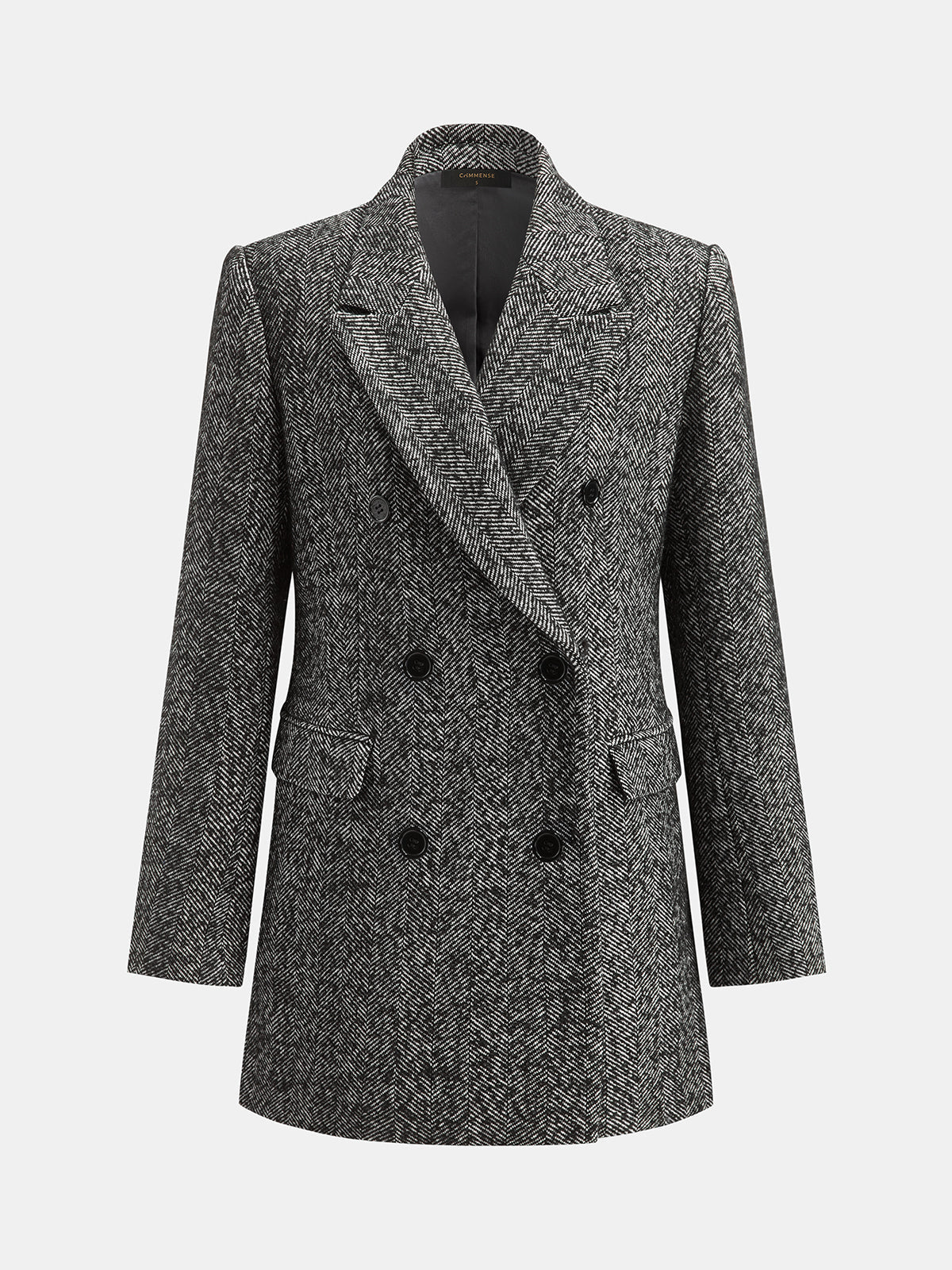 Herringbone Double Breasted Wool Blend Blazer